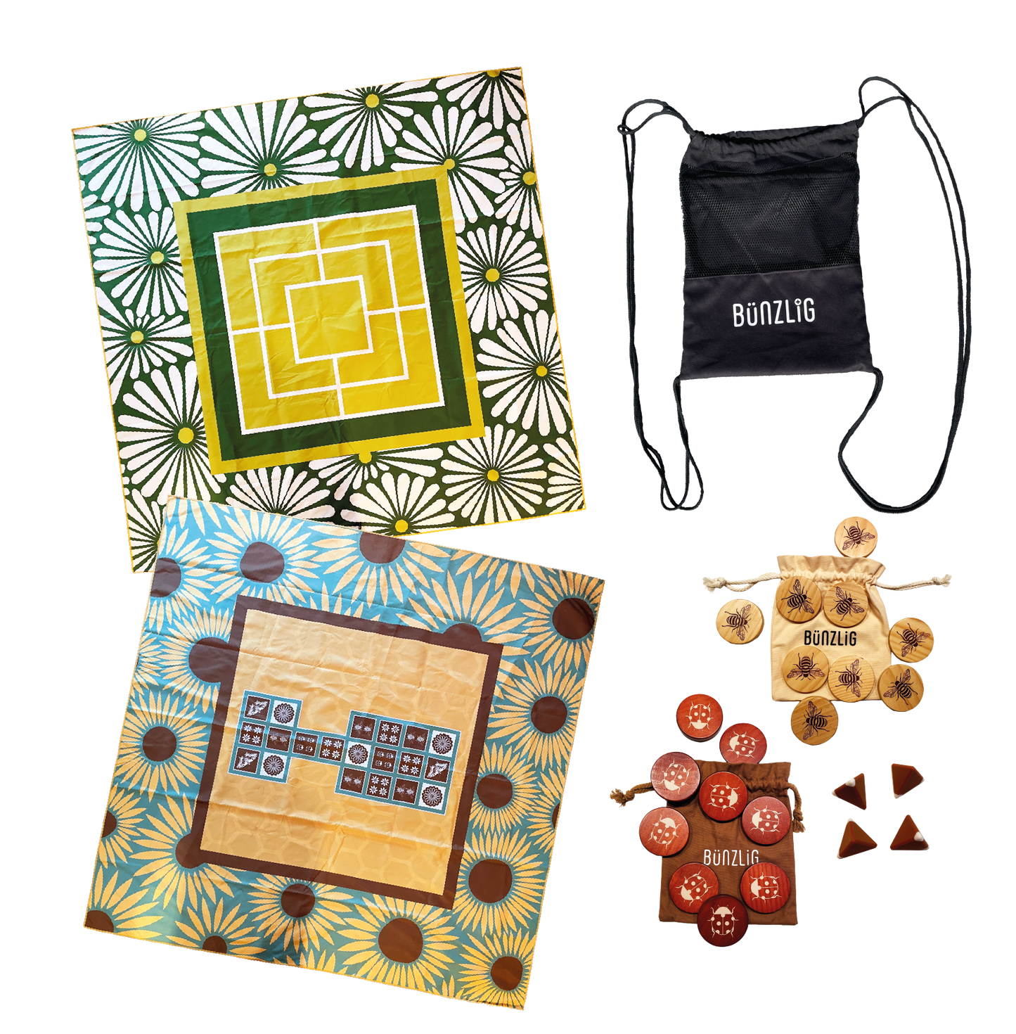 Spieltuch-Set "Mühle und Köngliches Spiel von Ur" aus ca. 50 recycelten PET-Flaschen
